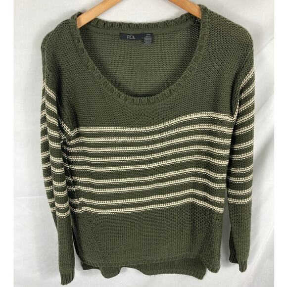 RDI Green Stripe Knit Sweater Size Large - Picture 1 of 6